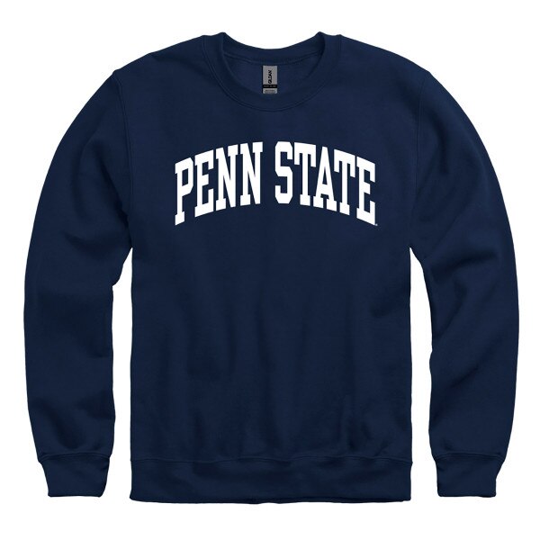 navy crew neck sweatshirt with white arched Penn State